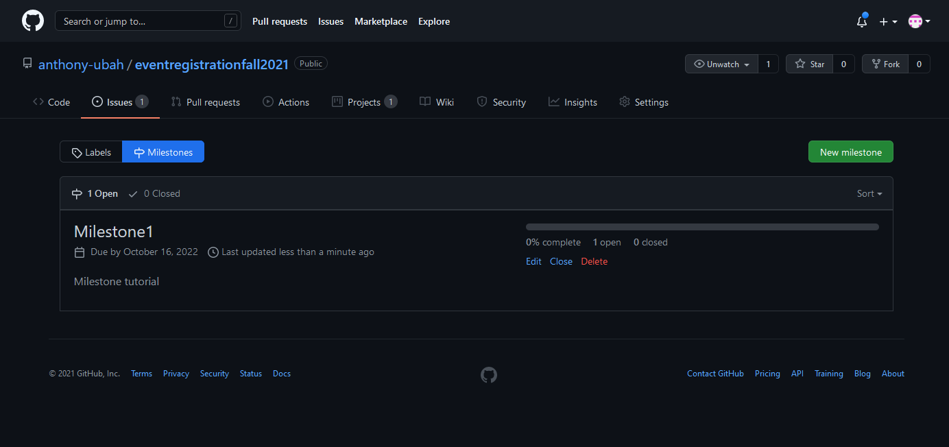 GitHub project milestone tracking