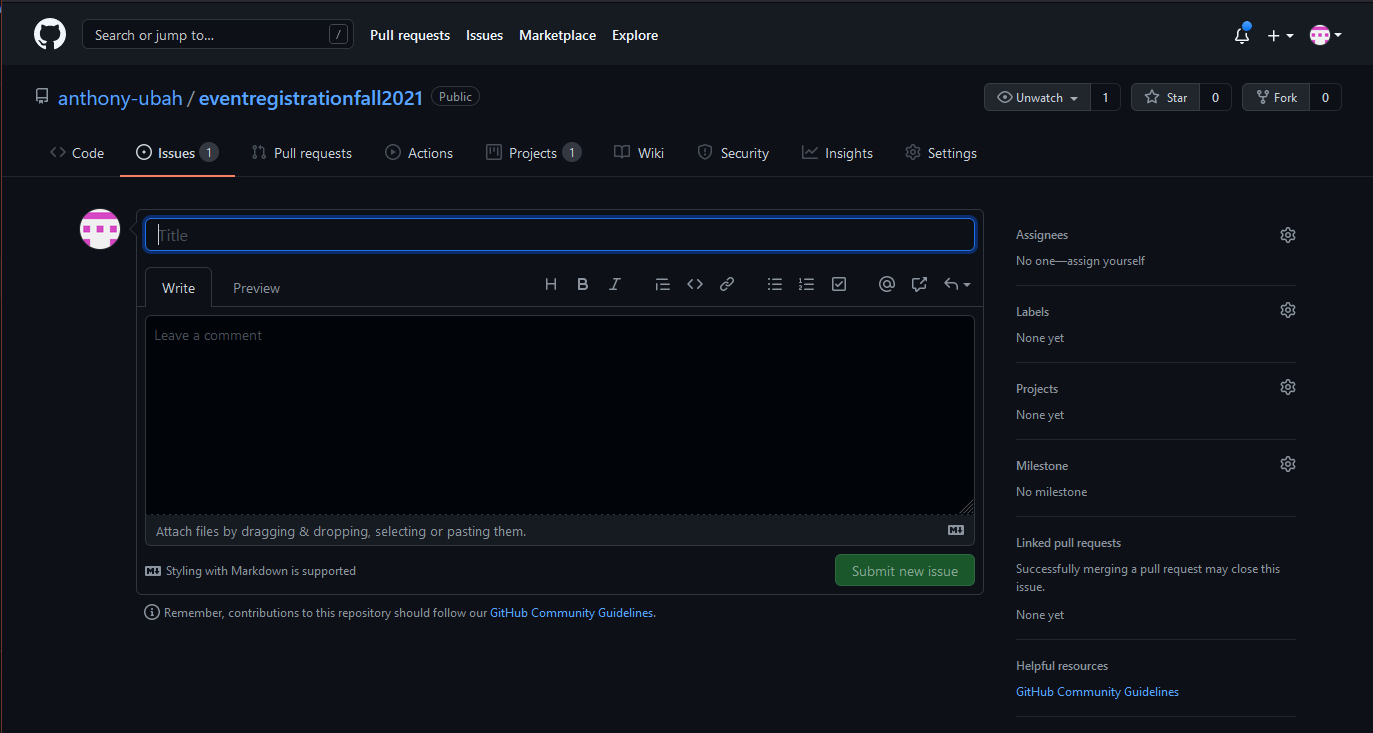 GitHub project issue creation