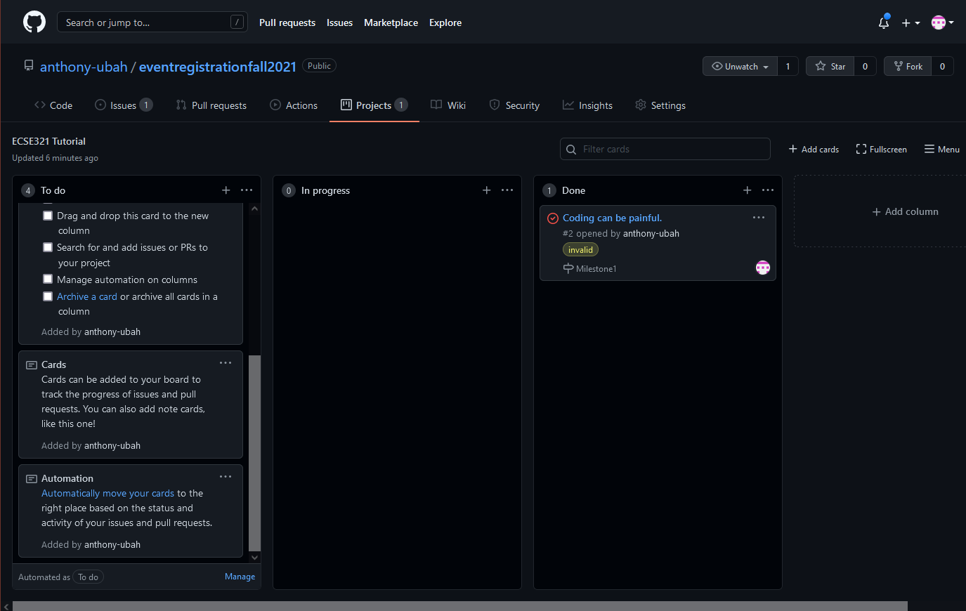 GitHub project issue creation