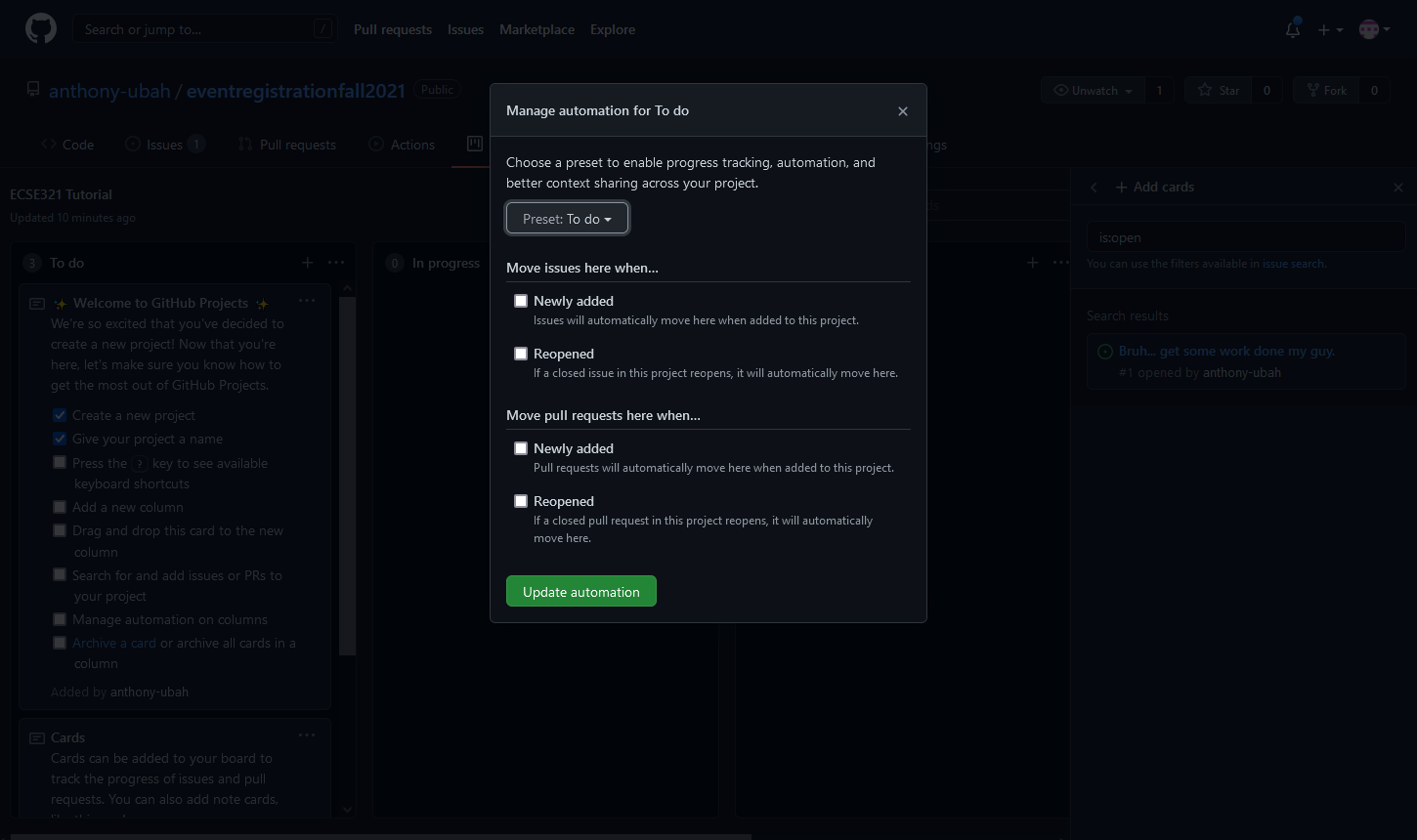 GitHub project automation