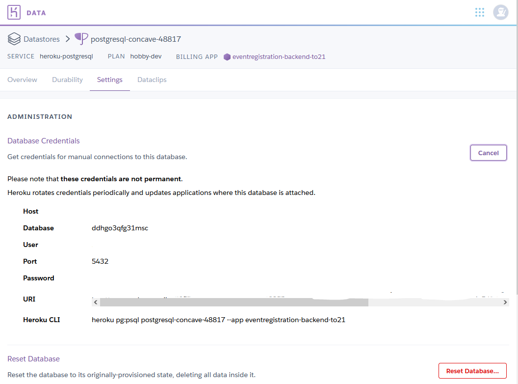 Heroku Postgres add-on