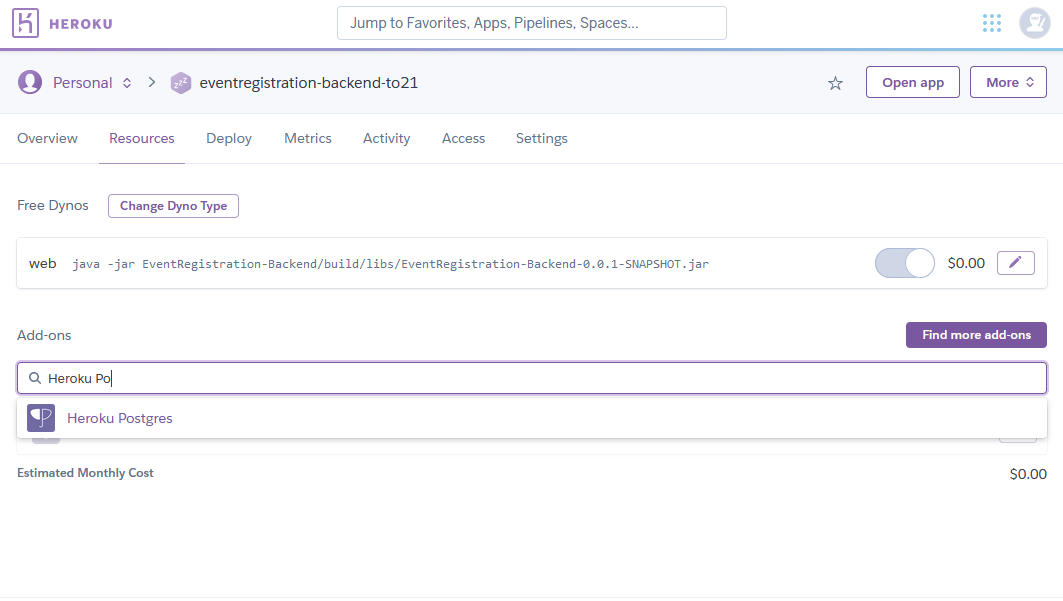 Heroku Postgres add-on